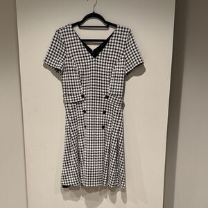 DKNY Black and White Checkered Midi Dress